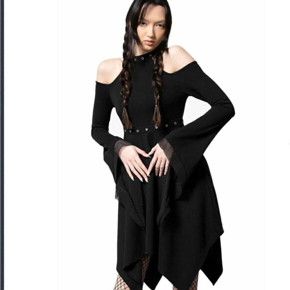 NWT Killstar crimira cold shoulder black dress Sz 2XL halloween costume - Picture 1 of 11